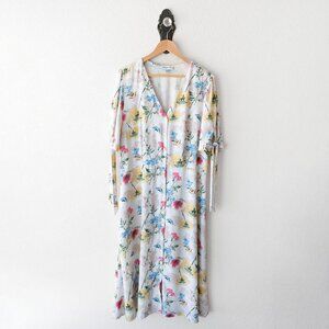 Gibson Latimer Women’s Sz XL Floral Butterfly Button Up Tie Sleeve Midi Dress